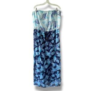 Talbots Strapless Blue Fish Beach Swim Coverup Dress Women’s Size XL Tropical